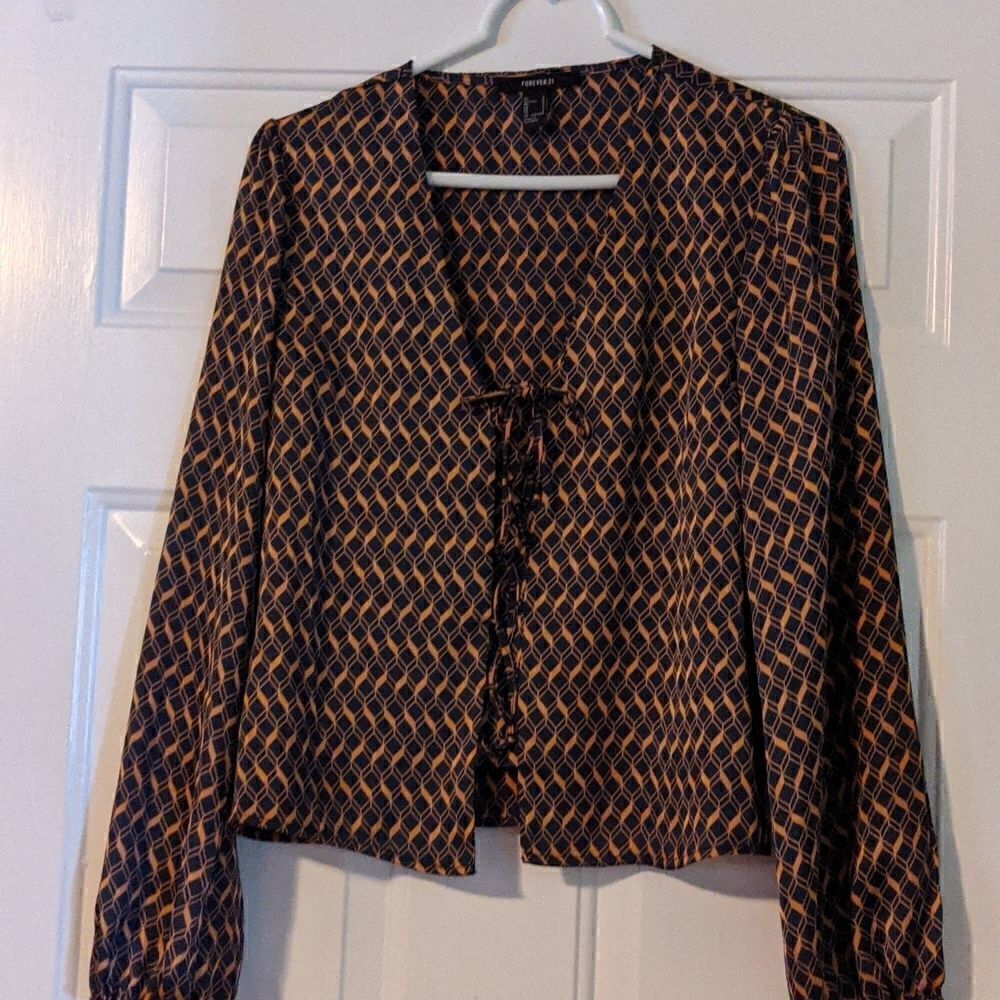 Forever 21 Bronze Navy Blue Silky Top Small Wedding Party Fall Winter